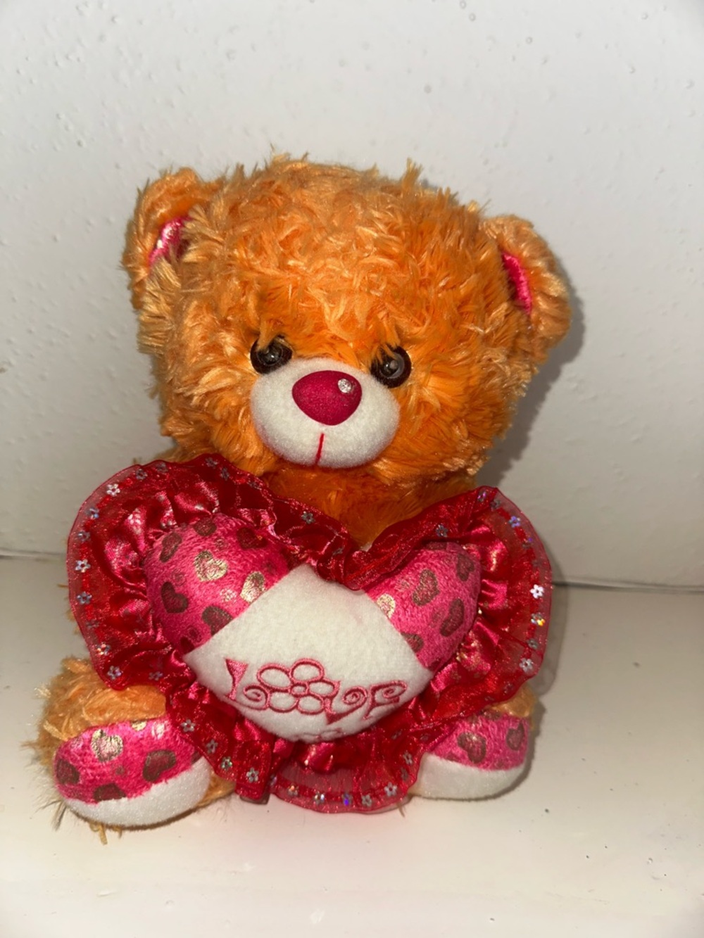 Orange Teddy Bear with Red Heart Plush